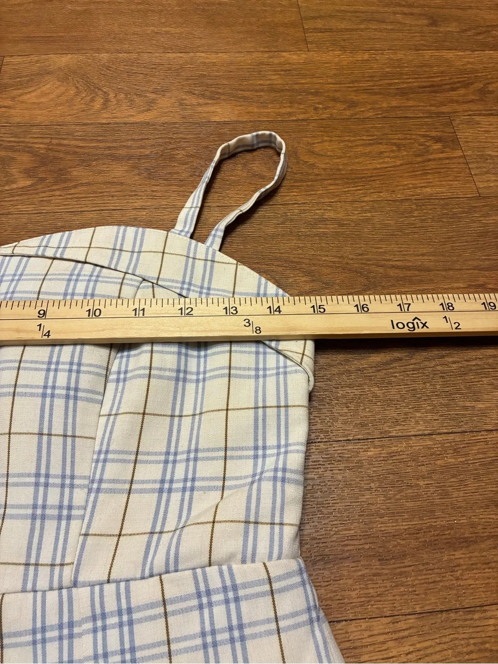 Sleeveless Plaid A-Line Dress in Cream and Light Blue Size Medium